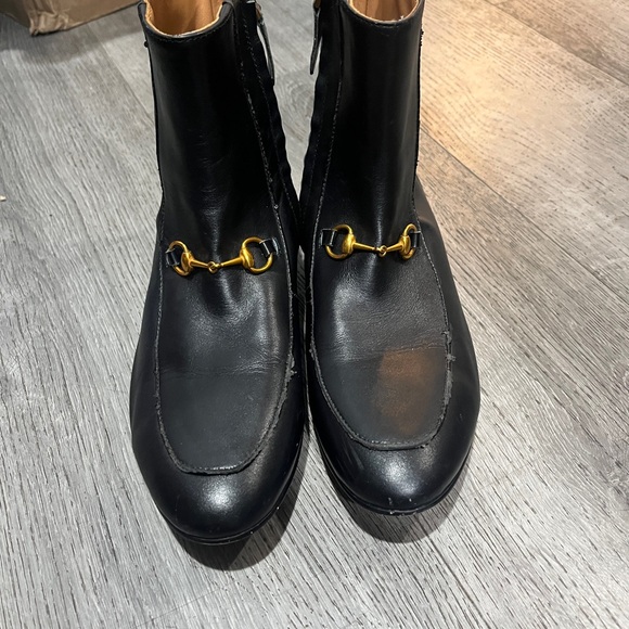 Gucci Shoes - Gucci Black Leather Ankle Boots with Gold Buckle Size 41